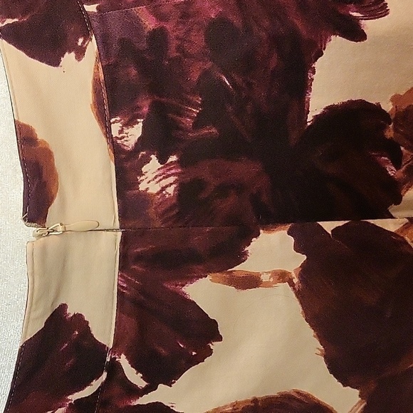 Van Heusen Studio Brown Tan Vintage Lined Back Zip Floral Pencil Skirt - Size 6 - Picture 5 of 8